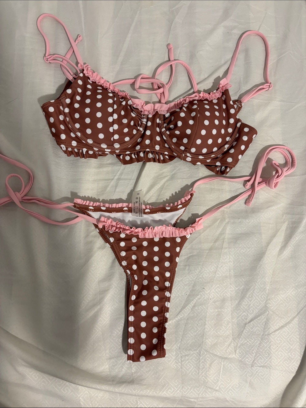 NEVER WORN 🍫🍓Chocolate Polka Dot Brown Bikini Set